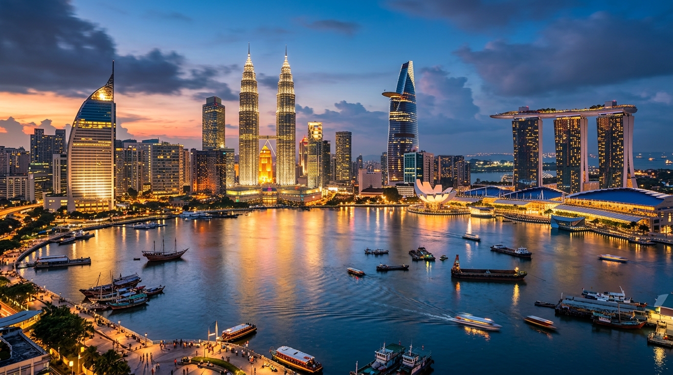 Đường chân trời Đông Nam Á lúc hoàng hôn